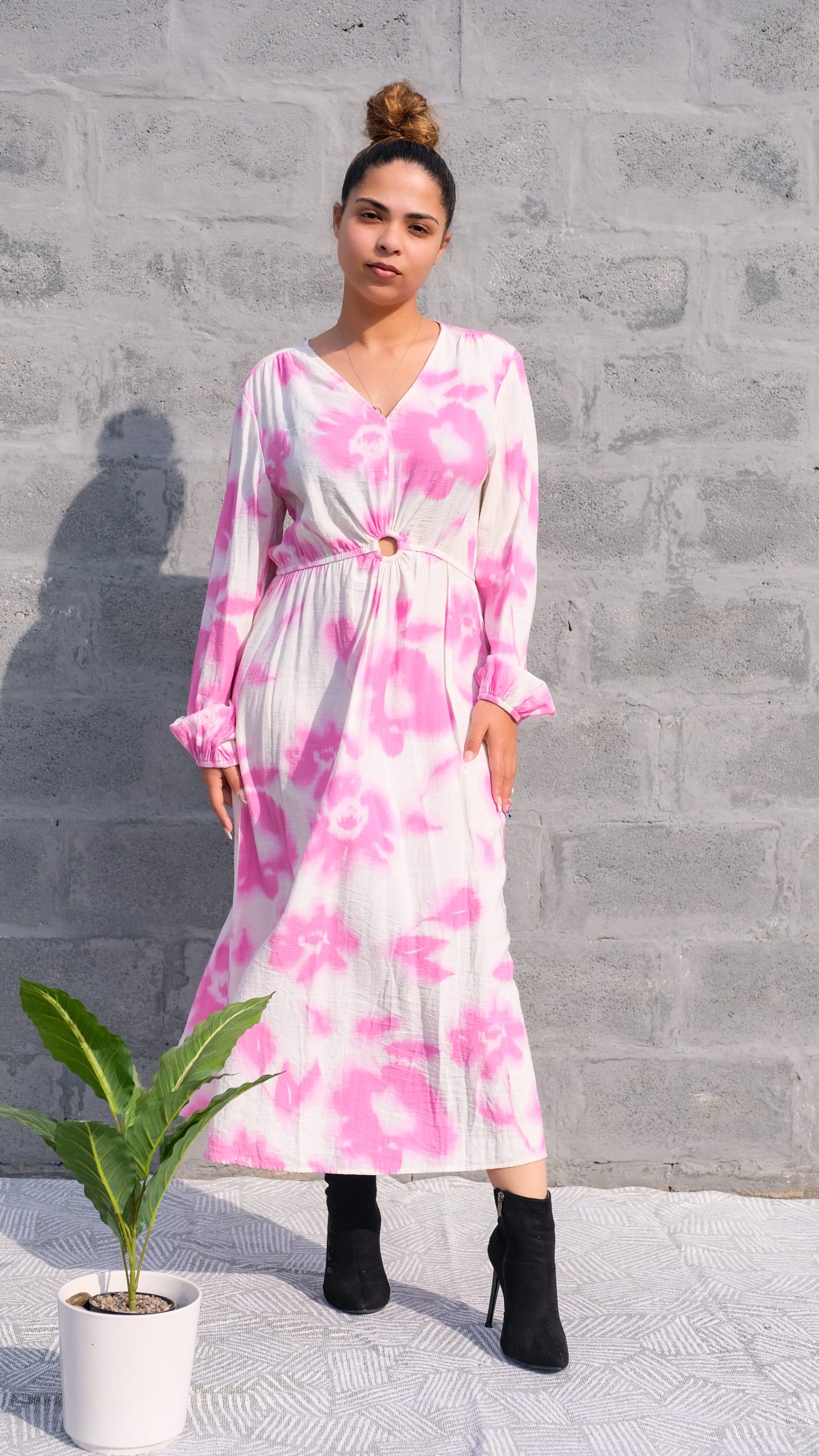 Pink and white maxi dress